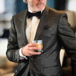 Tallia Black and Gold Metallic Slim-fit blazer, 40R